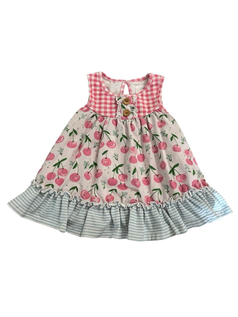SweetHoney Pink Cherry Gingham Trim Dress